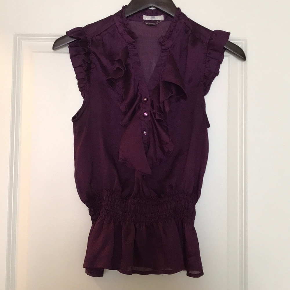 Plum Sleeveless Blouse with Ruffles